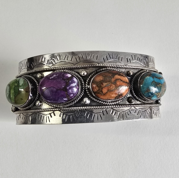 Sterling Silver 925 Multicolor Stone Turquoise Native American Bracelet - Picture 7 of 13